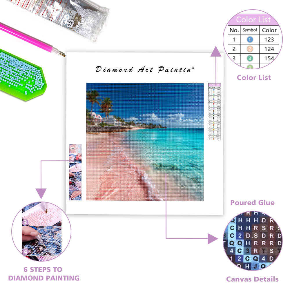 Bahamas rosa sandstrand - diamantmålning