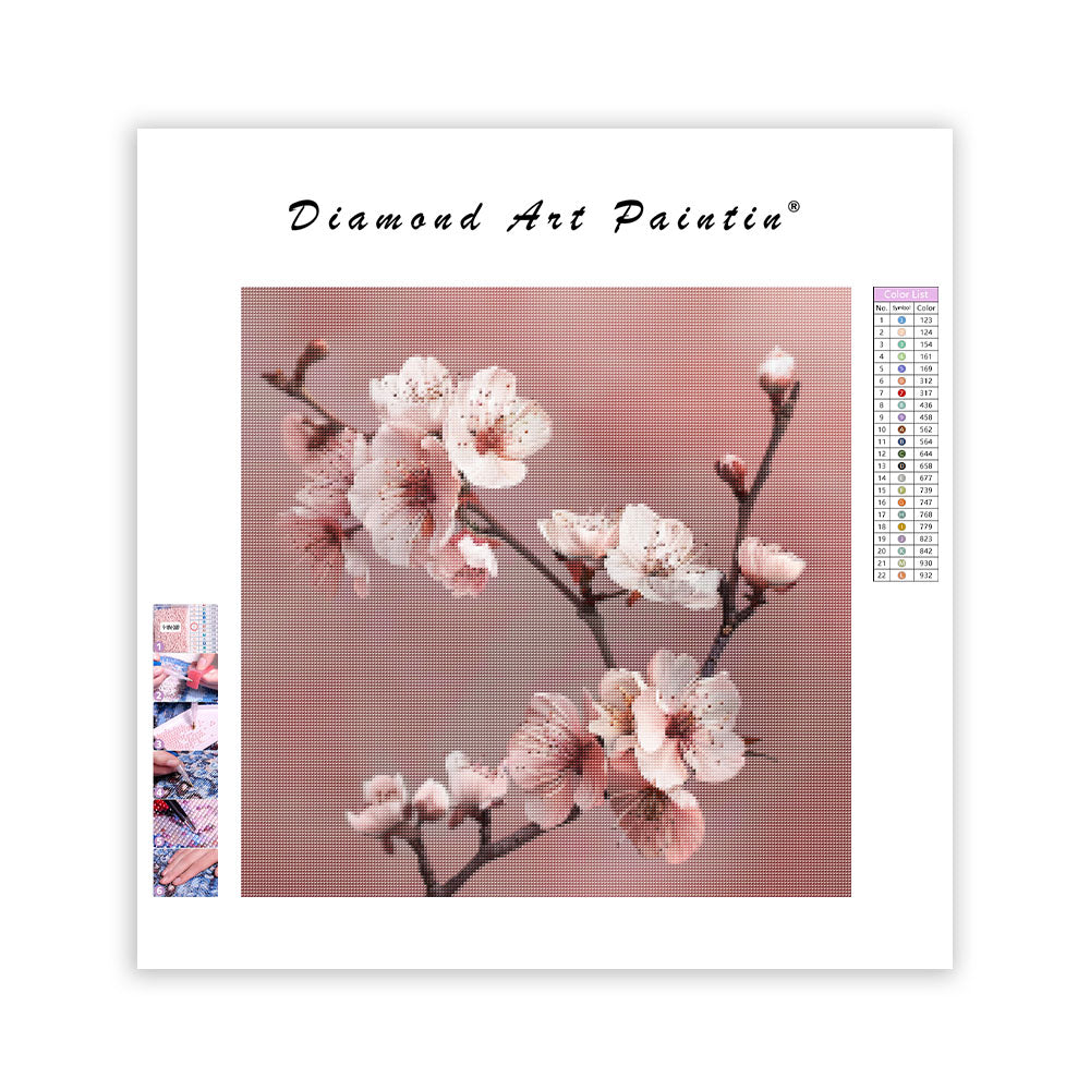 Blommande körsbärskvist - Diamantmålning