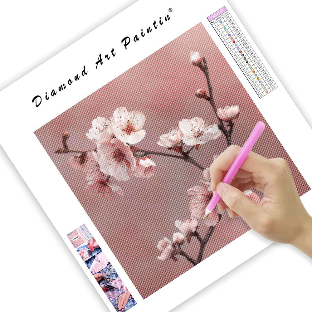 Blommande körsbärskvist - Diamantmålning