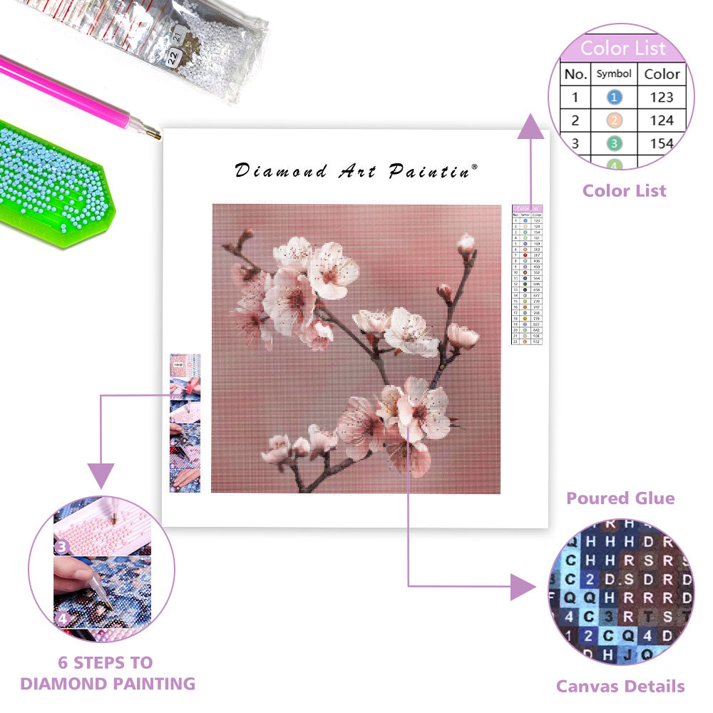 Blommande körsbärskvist - Diamantmålning