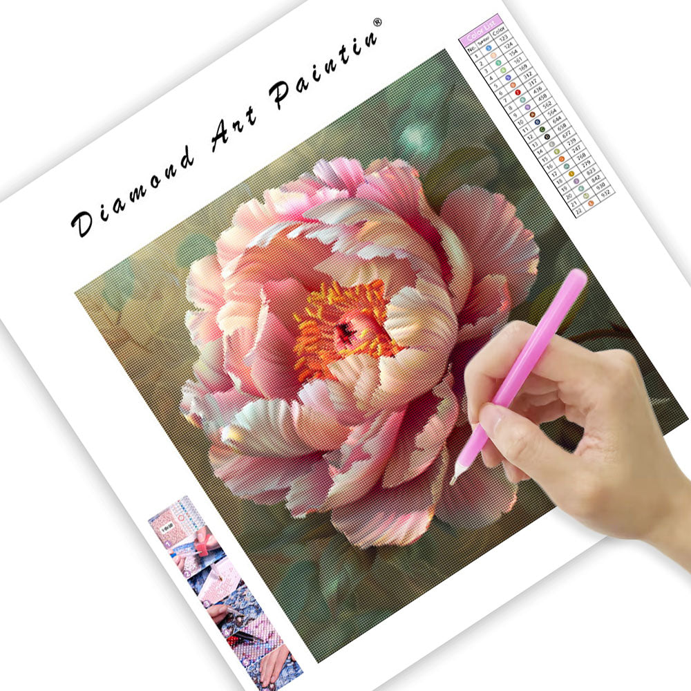 Blommande pion Grace - Diamantmålning