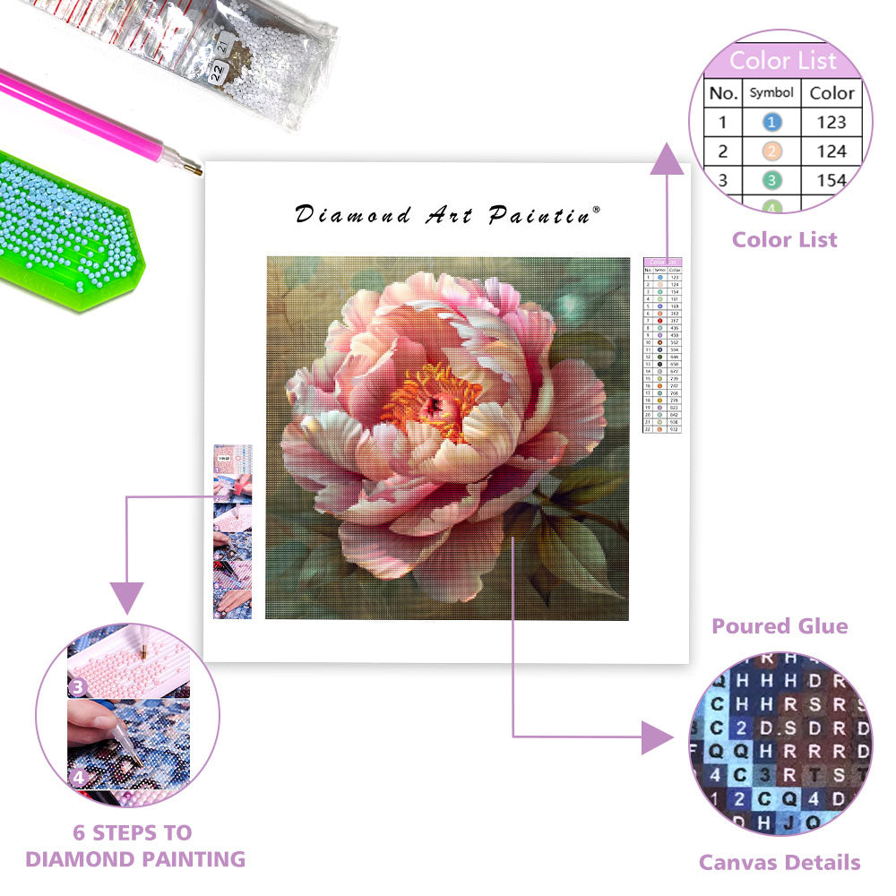 Blommande pion Grace - Diamantmålning