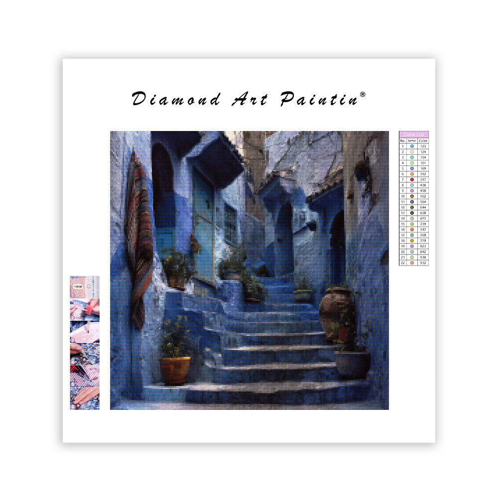Chefchaouen Blå Gränd - Diamantmålning