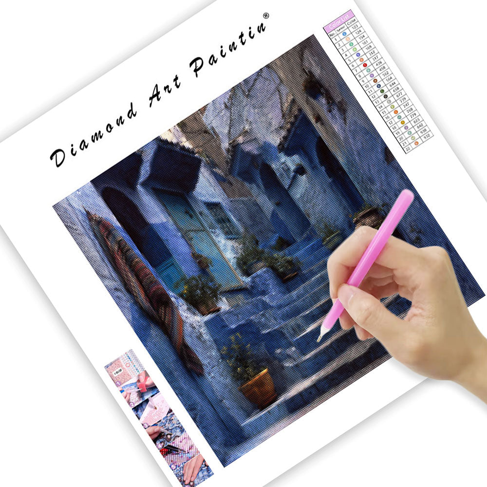 Chefchaouen Blå Gränd - Diamantmålning