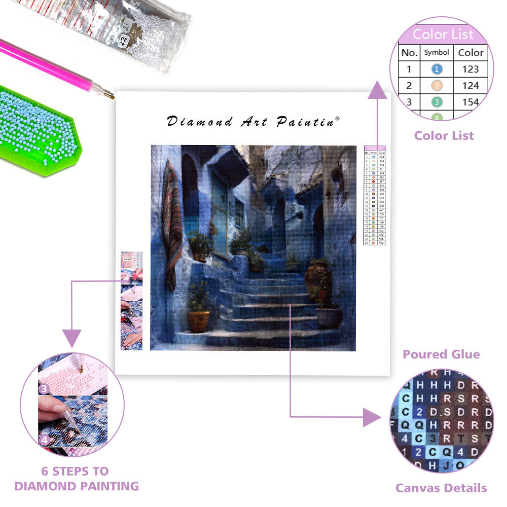 Chefchaouen Blå Gränd - Diamantmålning