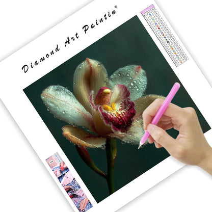 Elegant daggfrisk orkidé - Diamantmålning