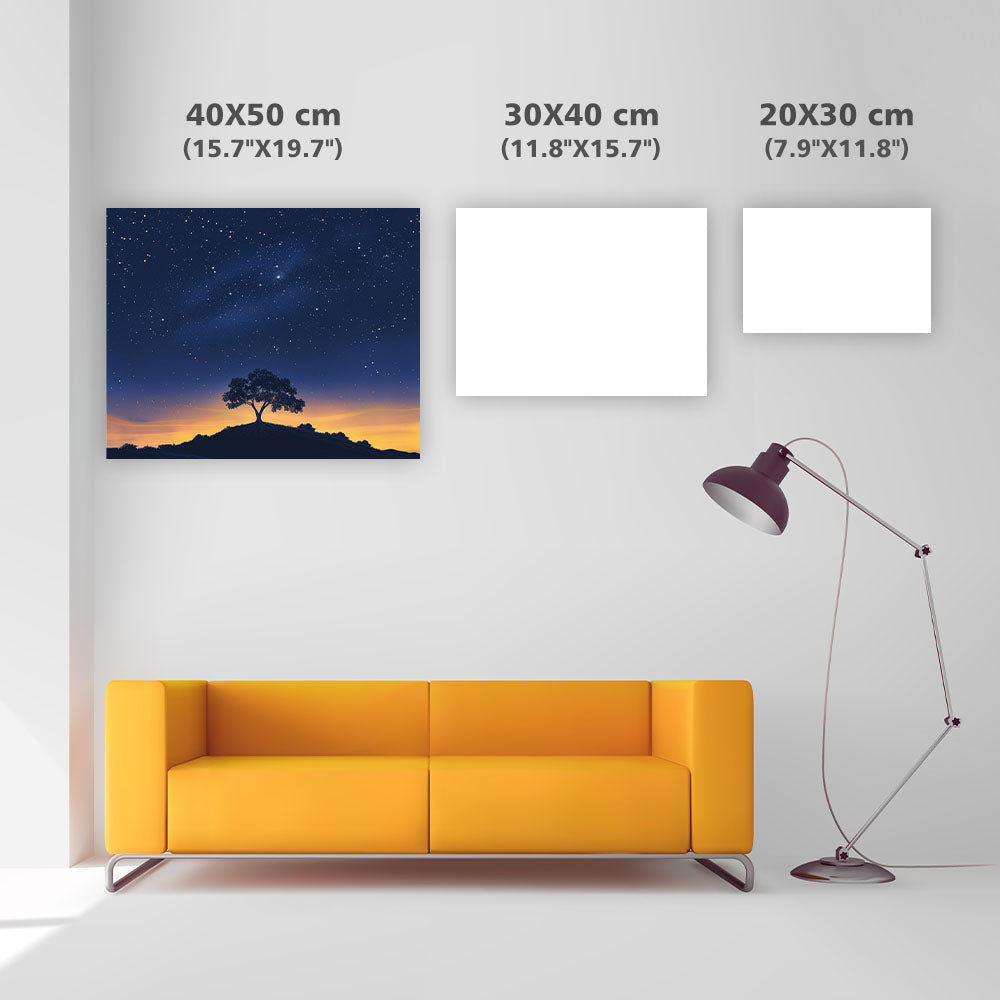 Glödande träd på kulle - Diamantmålning