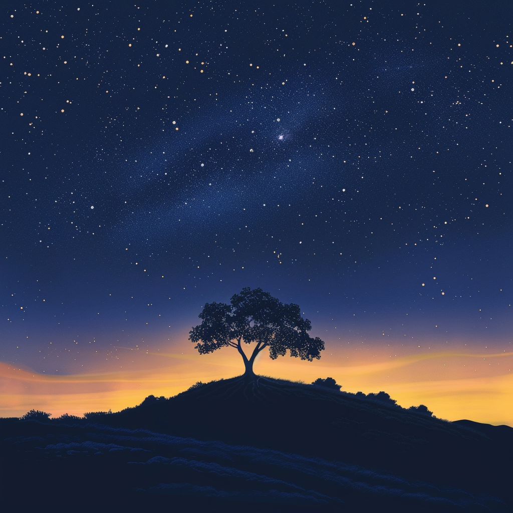 Glödande träd på kulle - Diamantmålning