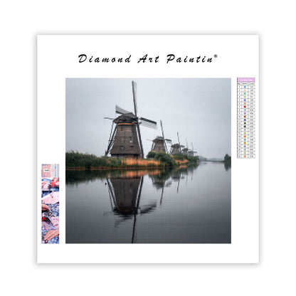 Kinderdijk väderkvarnar reflektion - Diamantmålning
