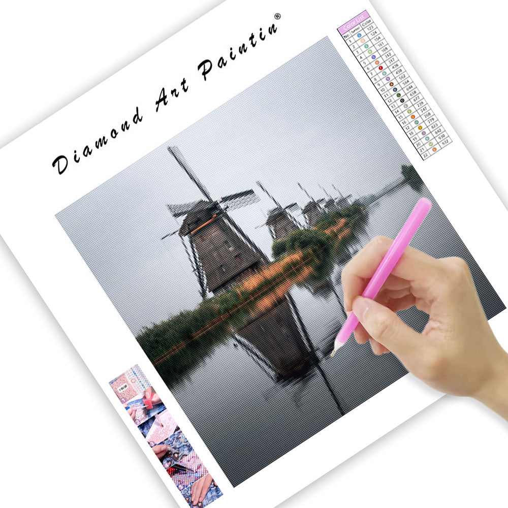 Kinderdijk väderkvarnar reflektion - Diamantmålning