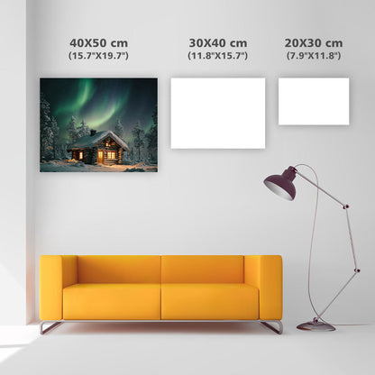 Lapplands norrsken över snöstuga - Diamantmålning