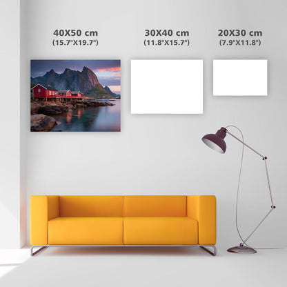 Lofoten Röda Stugor Midnattssol - Diamantmålning