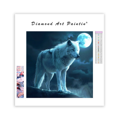 Månbelyst vit varg - Diamantmålning