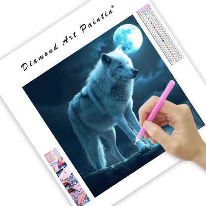 Månbelyst vit varg - Diamantmålning