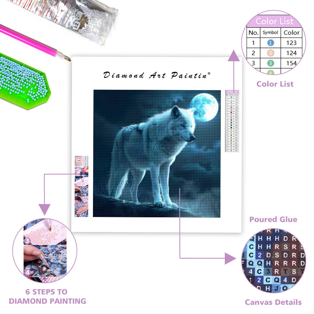 Månbelyst vit varg - Diamantmålning