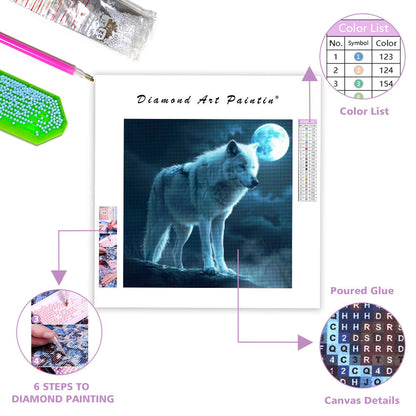Månbelyst vit varg - Diamantmålning