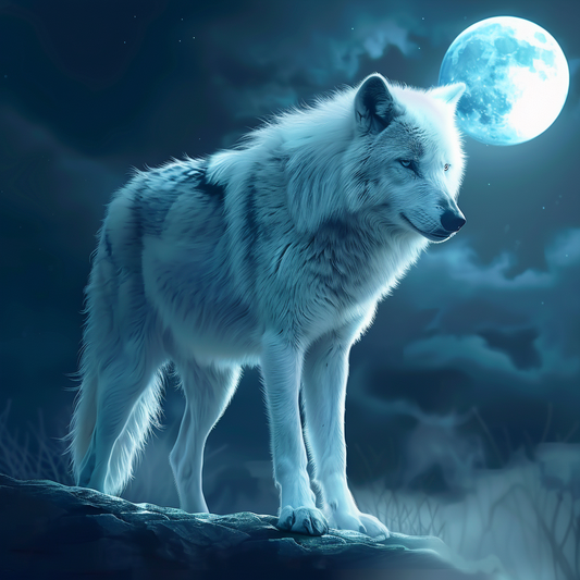 Månbelyst vit varg - Diamantmålning