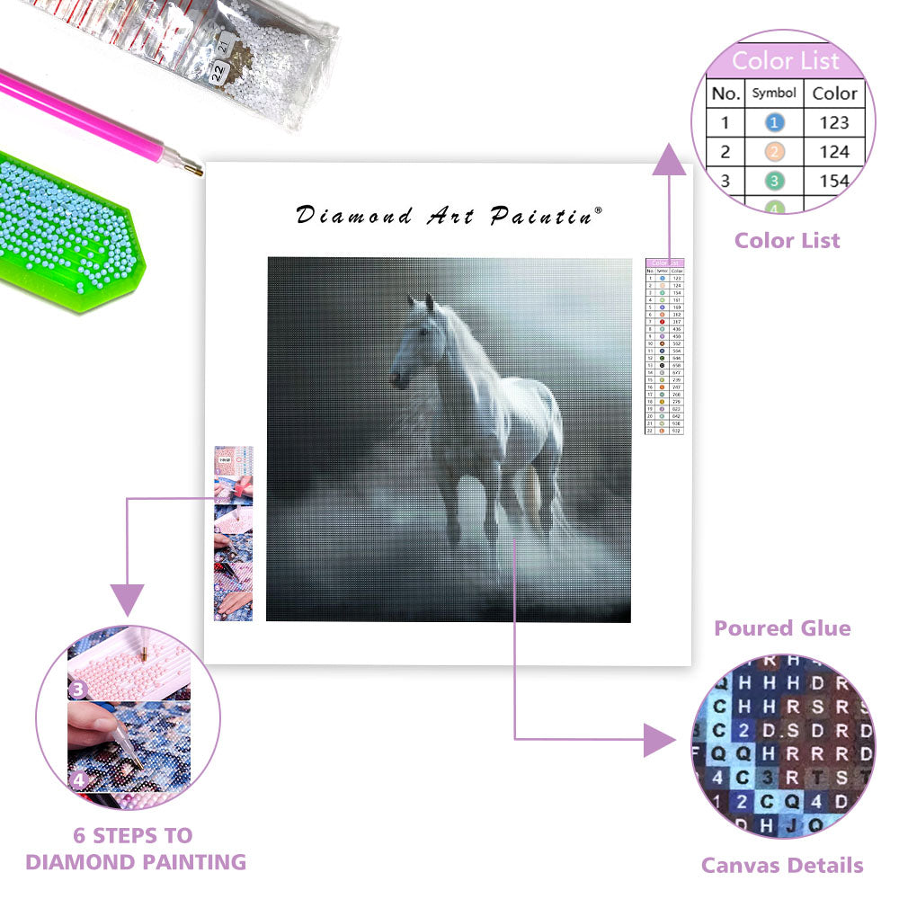Mystisk häst i dimma - Diamantmålning
