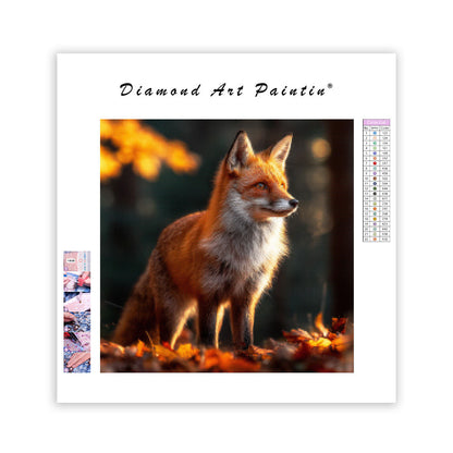 Röd räv i höstskog - Diamantmålning