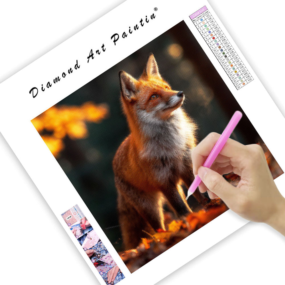 Röd räv i höstskog - Diamantmålning