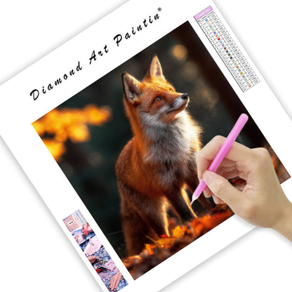 Röd räv i höstskog - Diamantmålning