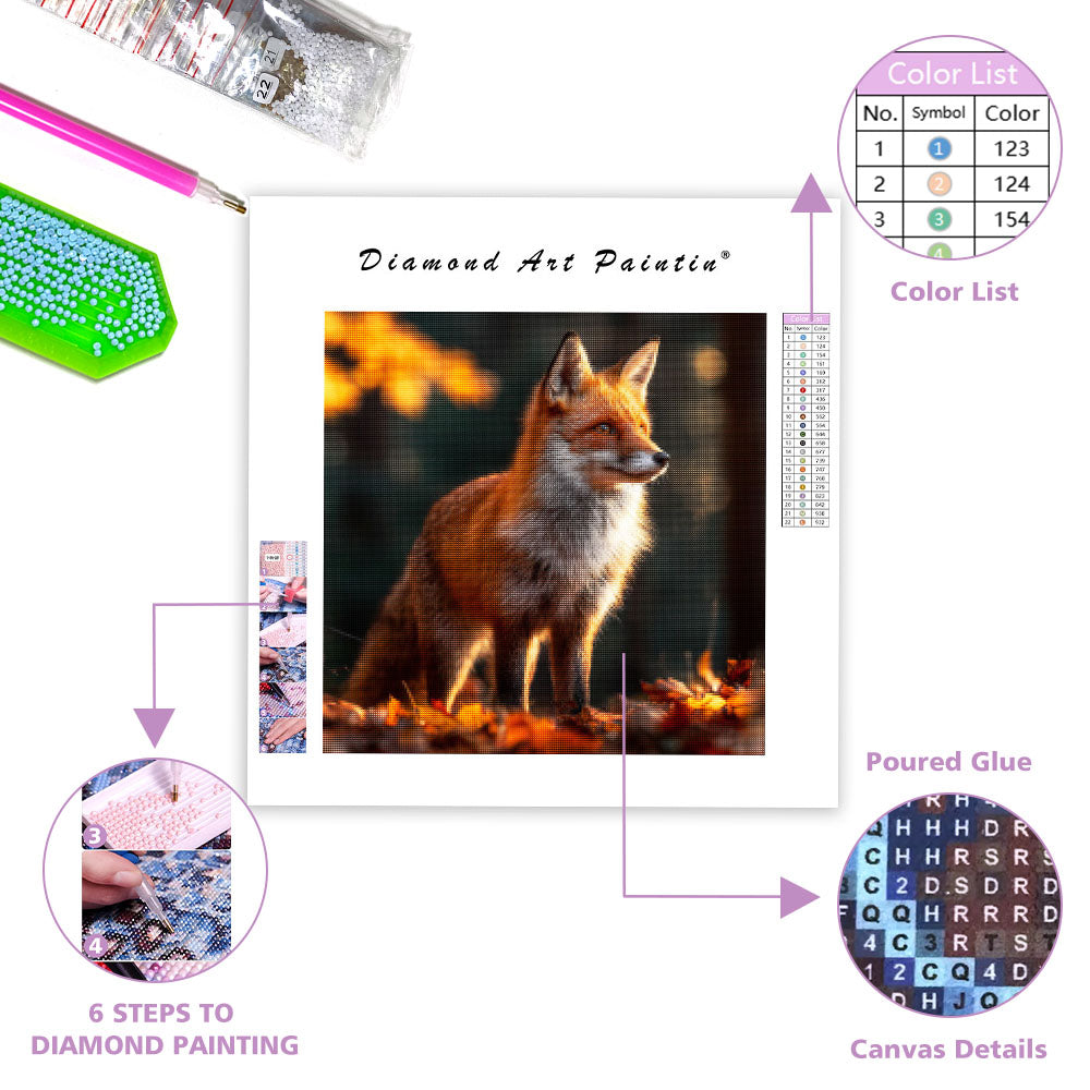 Röd räv i höstskog - Diamantmålning