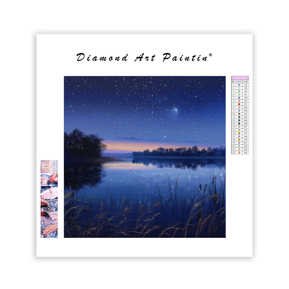 Tyst sjö med stjärnor - Diamantmålning