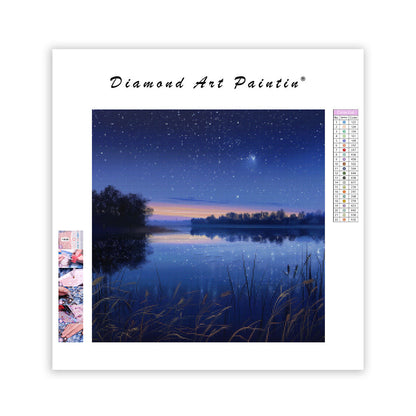 Tyst sjö med stjärnor - Diamantmålning