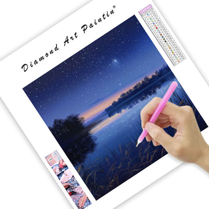 Tyst sjö med stjärnor - Diamantmålning