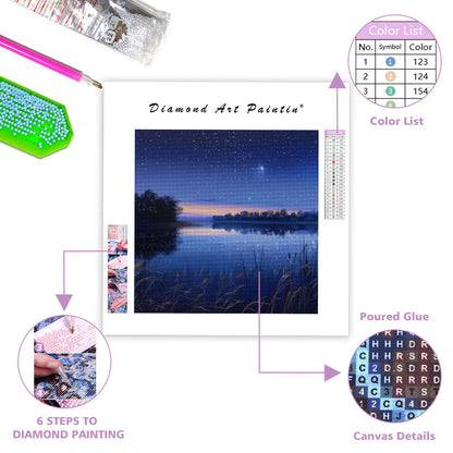 Tyst sjö med stjärnor - Diamantmålning