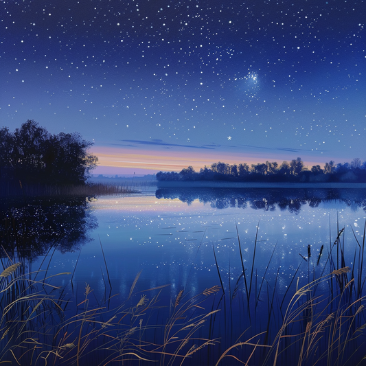 Tyst sjö med stjärnor - Diamantmålning
