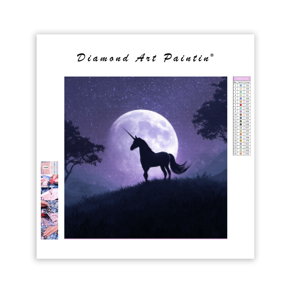 Enhörning under månen - Diamantmålning