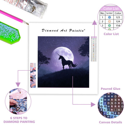 Enhörning under månen - Diamantmålning