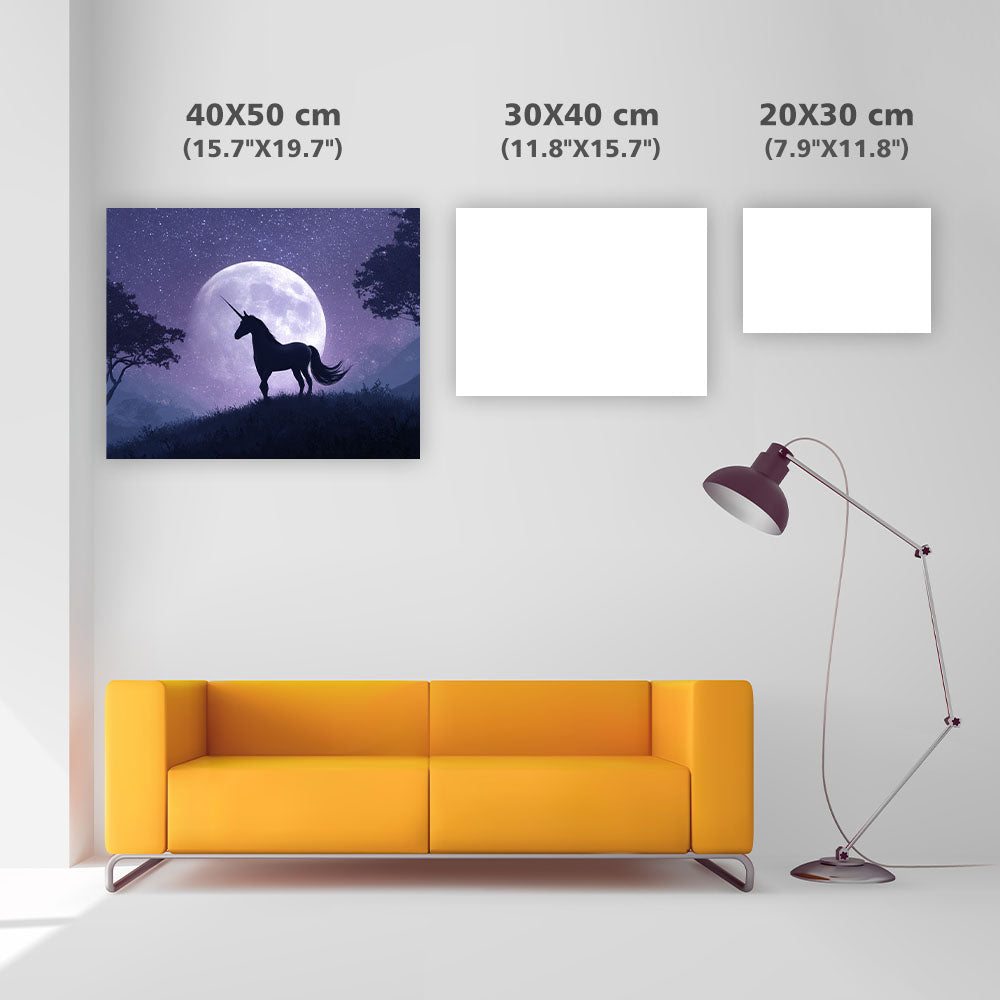 Enhörning under månen - Diamantmålning