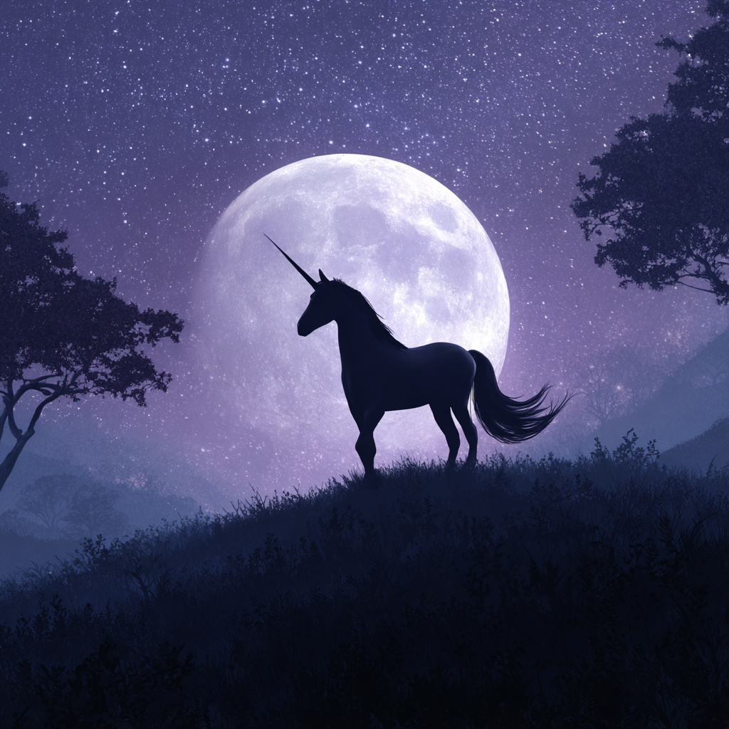 Enhörning under månen - Diamantmålning