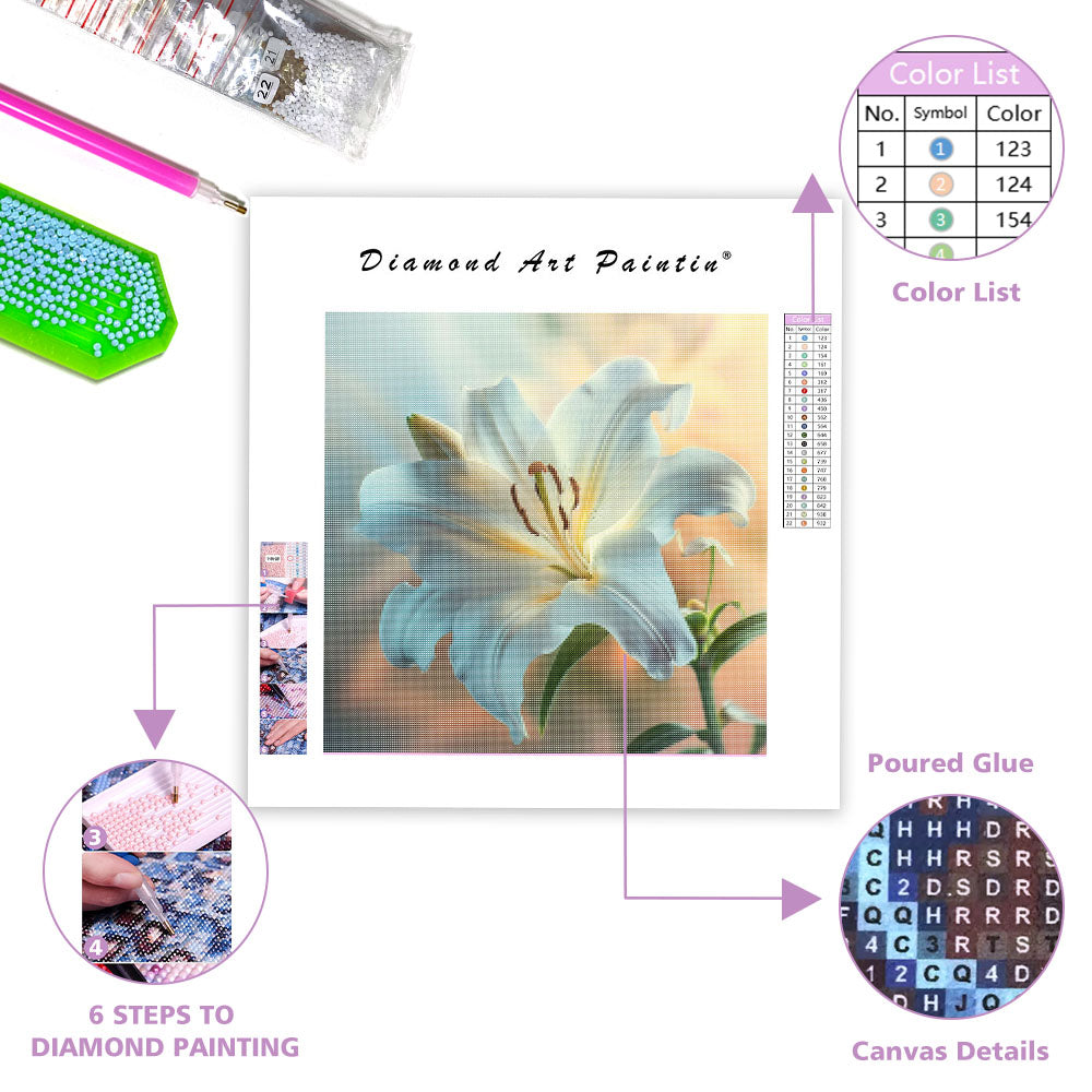 Vit lilja glöd - diamantmålning