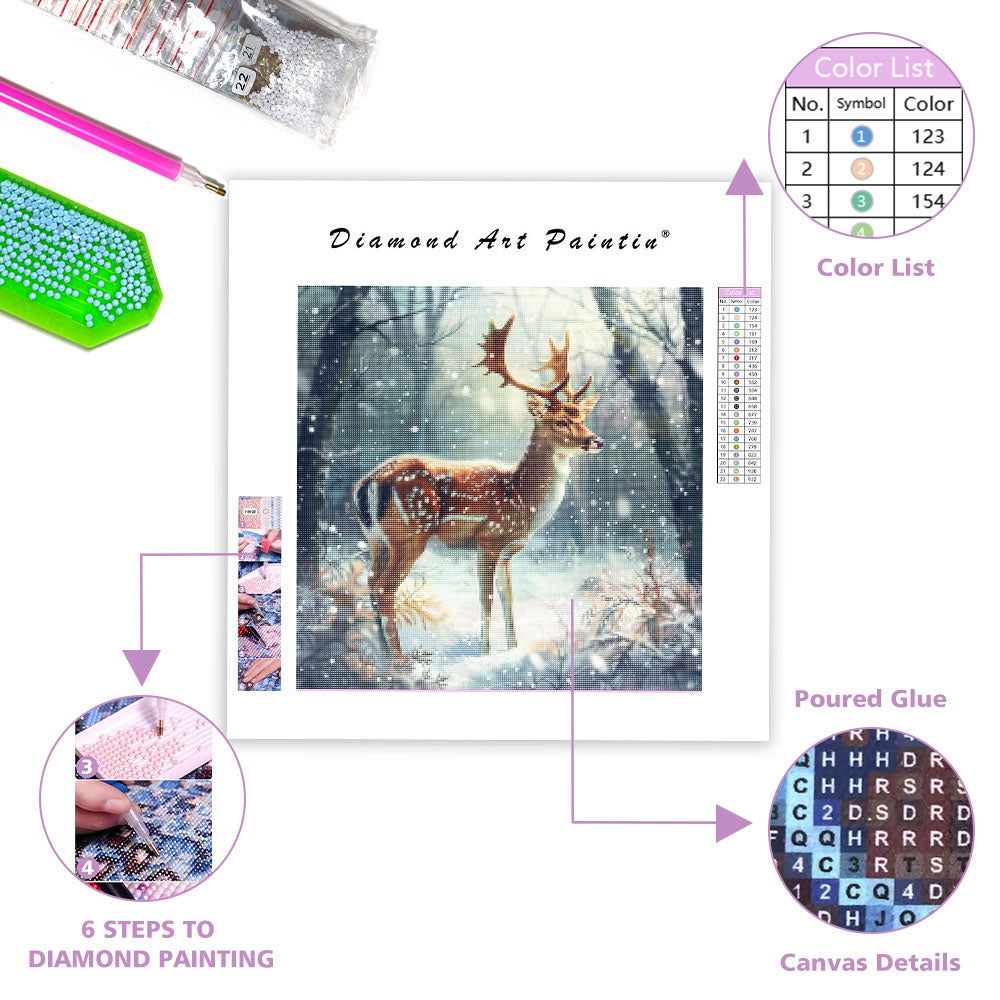 Vinterblommande hjort - Diamantmålning