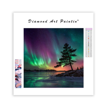 Yellowknife Aurora över frusen sjö - Diamantmålning
