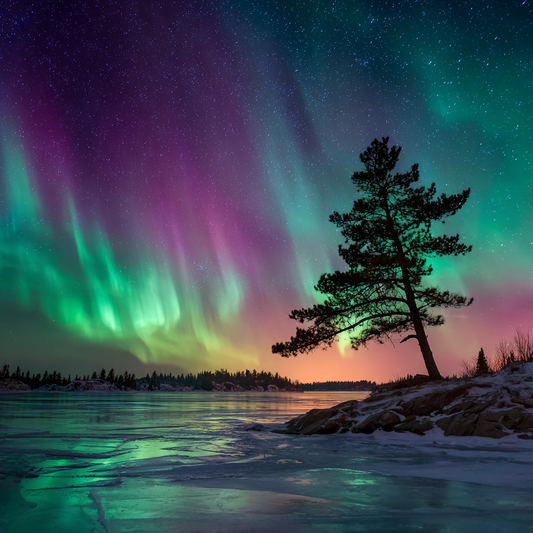 Yellowknife Aurora över frusen sjö - Diamantmålning