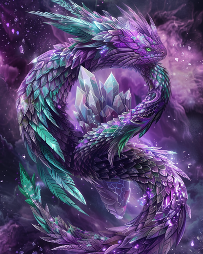 Mystical amethyst serpent with violet scales in diamond painting artwork