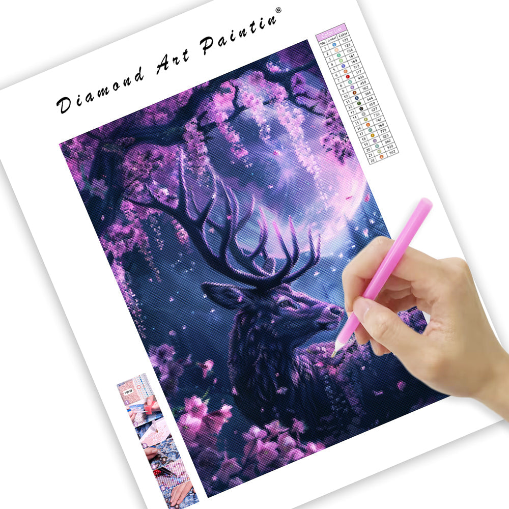 Hjort bland blomster – Diamantmålning