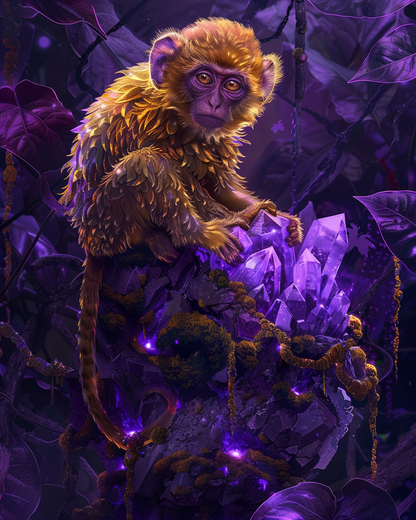 Colorful crystal monkey portrait created as diamond painting artwork