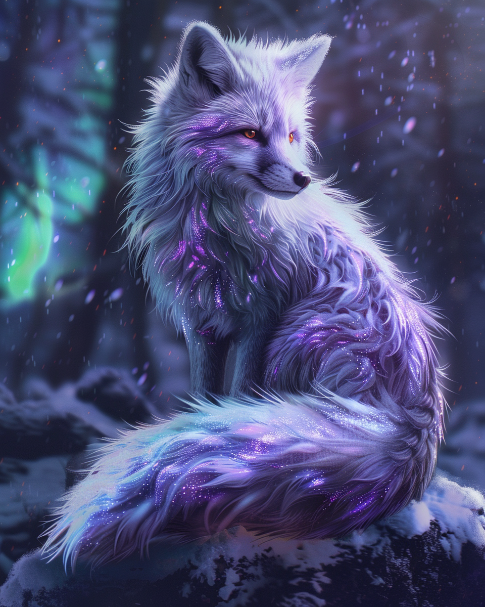 Frosted nine-tailed fox in a blue winter fantasy diamond painting