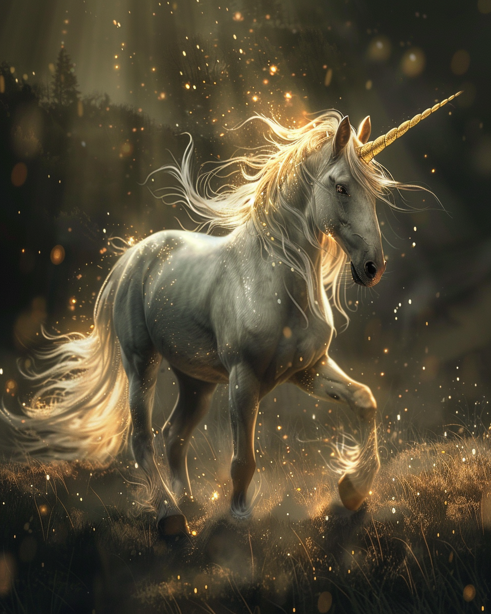 Radiant magical unicorn glowing with colorful light in diamond art