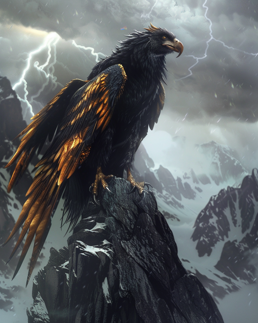 Shadow griffin emerging from darkness in diamond painting artwork