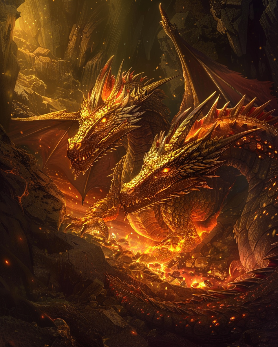 Twin abyss dragons rising from dark depths in diamond art