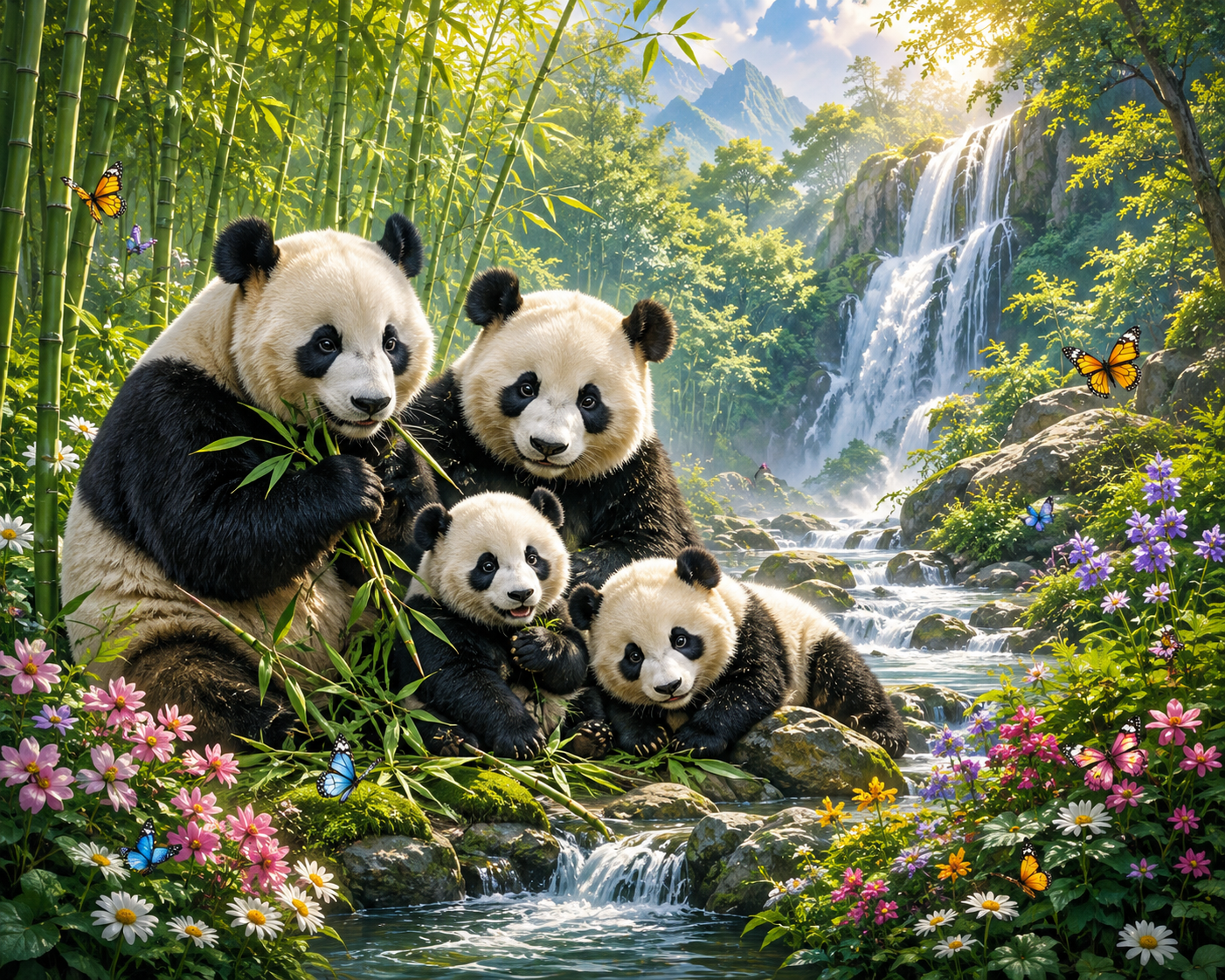 Pandafamiljens fridfulla tillflykt – Diamantmålning