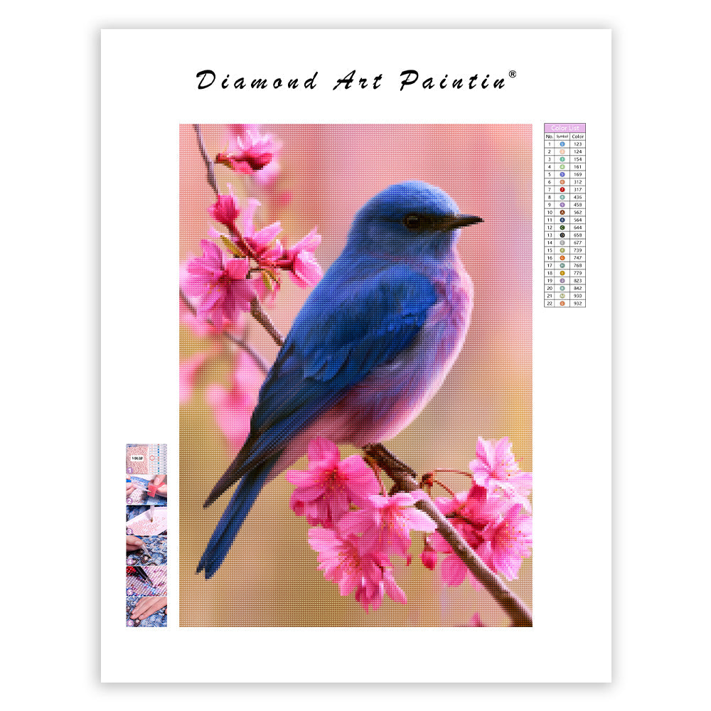 Blåfågel bland blommor – Diamantmålning