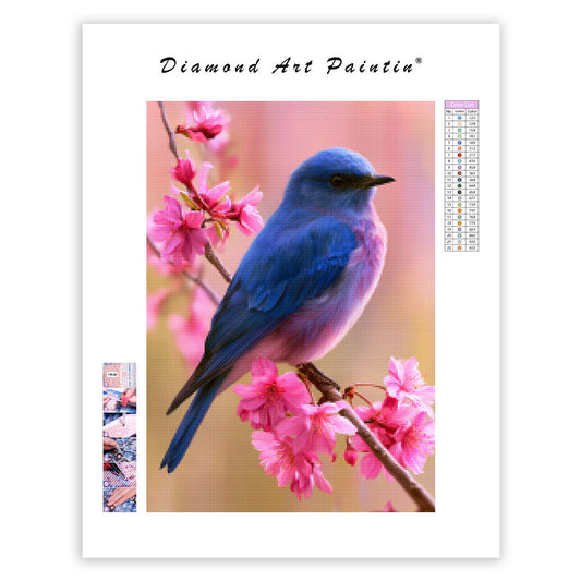 Blåfågel bland blommor – Diamantmålning