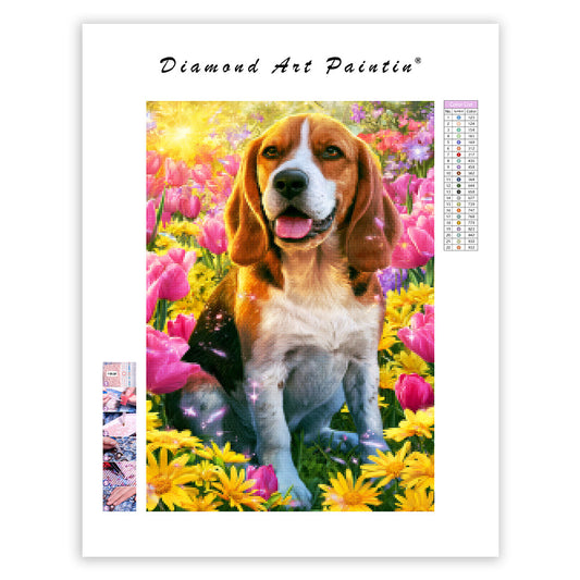Beagle med blommor – Diamantmålning